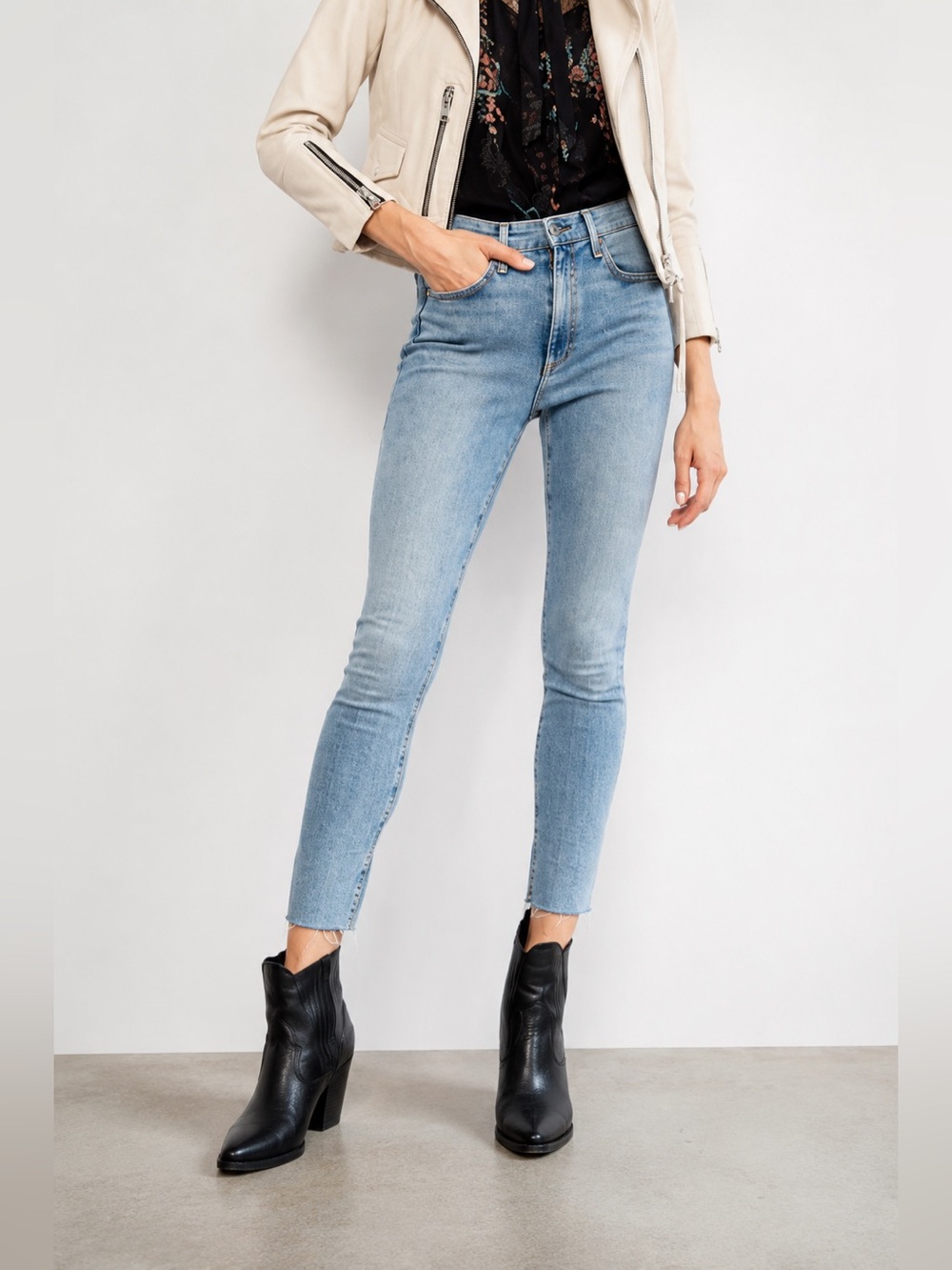 Rag & Bone High Rise Skinny Jeans 30 Light Wash Stretch Ankle Raw Hem Denim